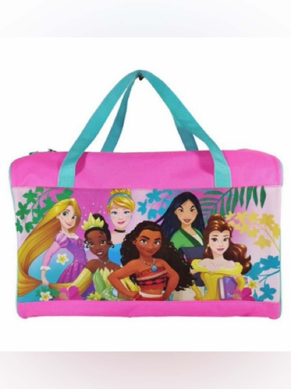 DISNEY Pink Princess Youth Duffle Bag with Teal Handles - like new!